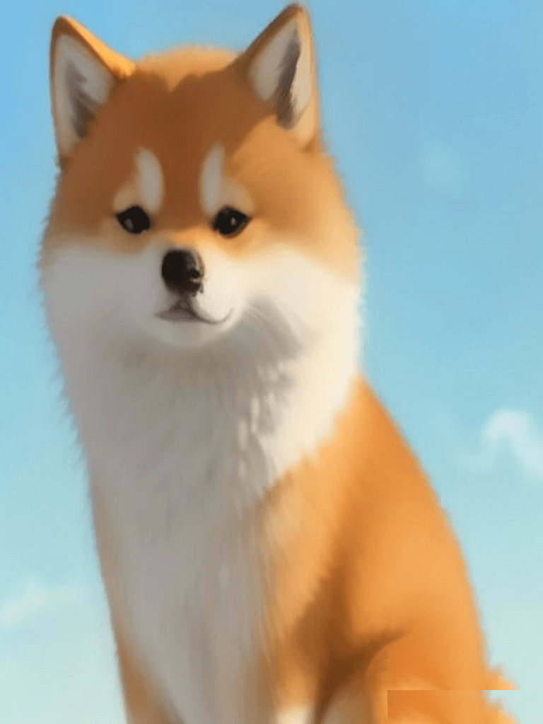Anime-style illustrated portrait of a Shiba Inu