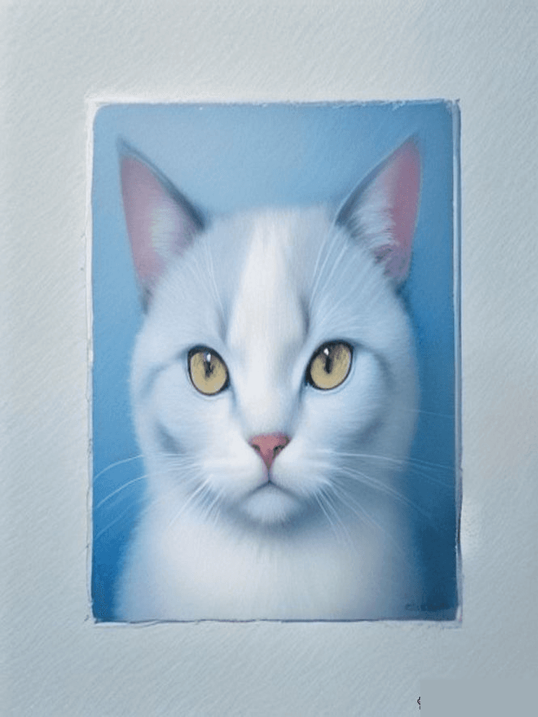 White cat watercolor pet portrait